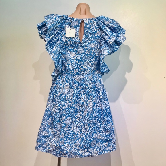 ZARA (NWT) Cotton Floral Ruffle Mini Dress in Blue/White Size M - Picture 4 of 8